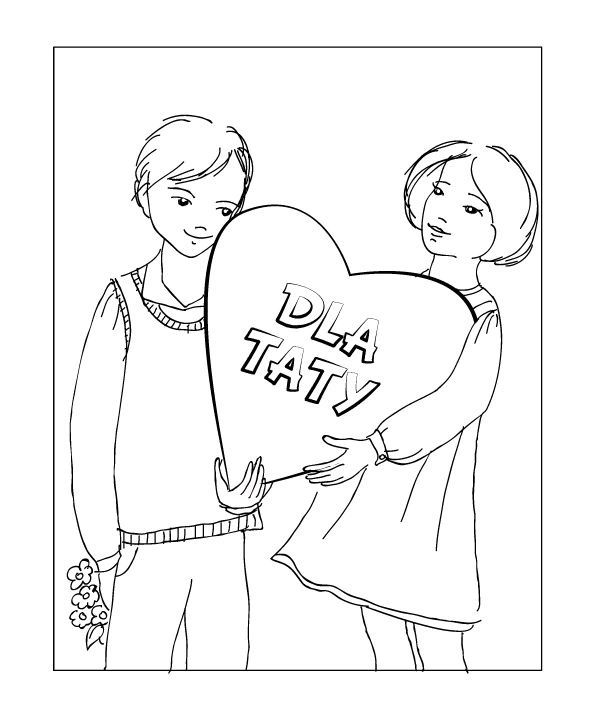 Kolorowanka dzieci z sercem dla taty